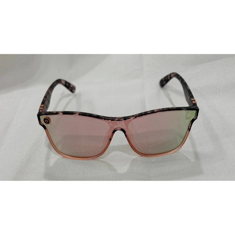 Oversized Shield Sunglasses Pink Rose Mirrored Lens Tortoise Rose Gold Accents